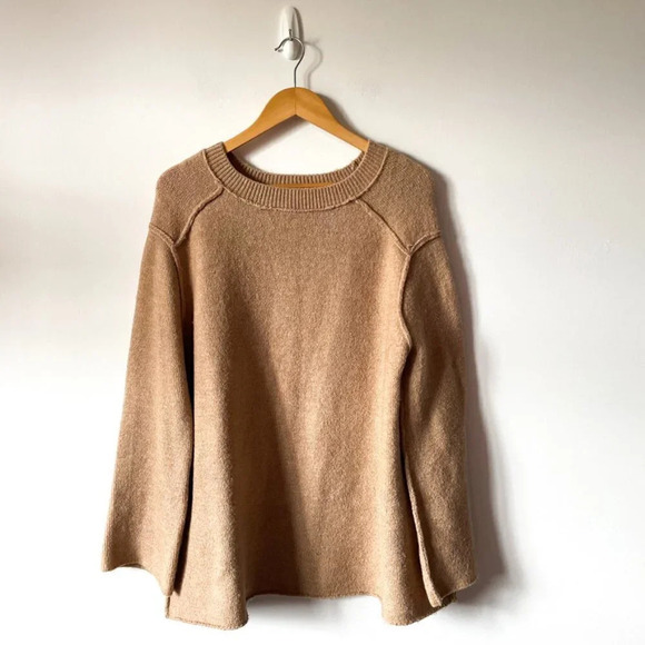 Zara Knit Exposed Seam Oversized Jumper Sweater Tan Beige Sz Small - Picture 4 of 8